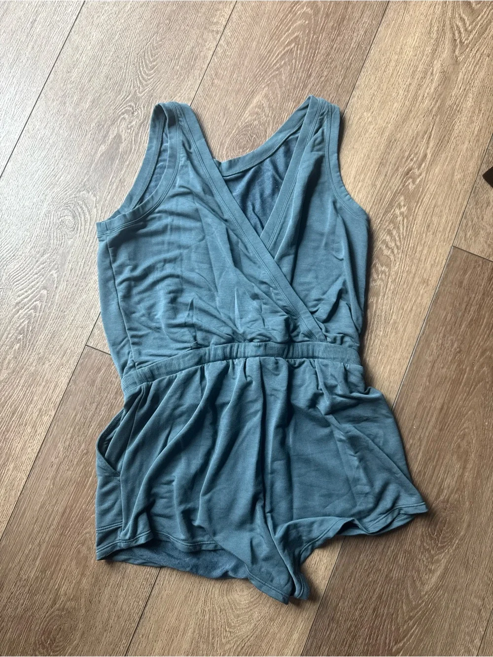 Zella Sleeveless Drawstring Romper in Slate Blue